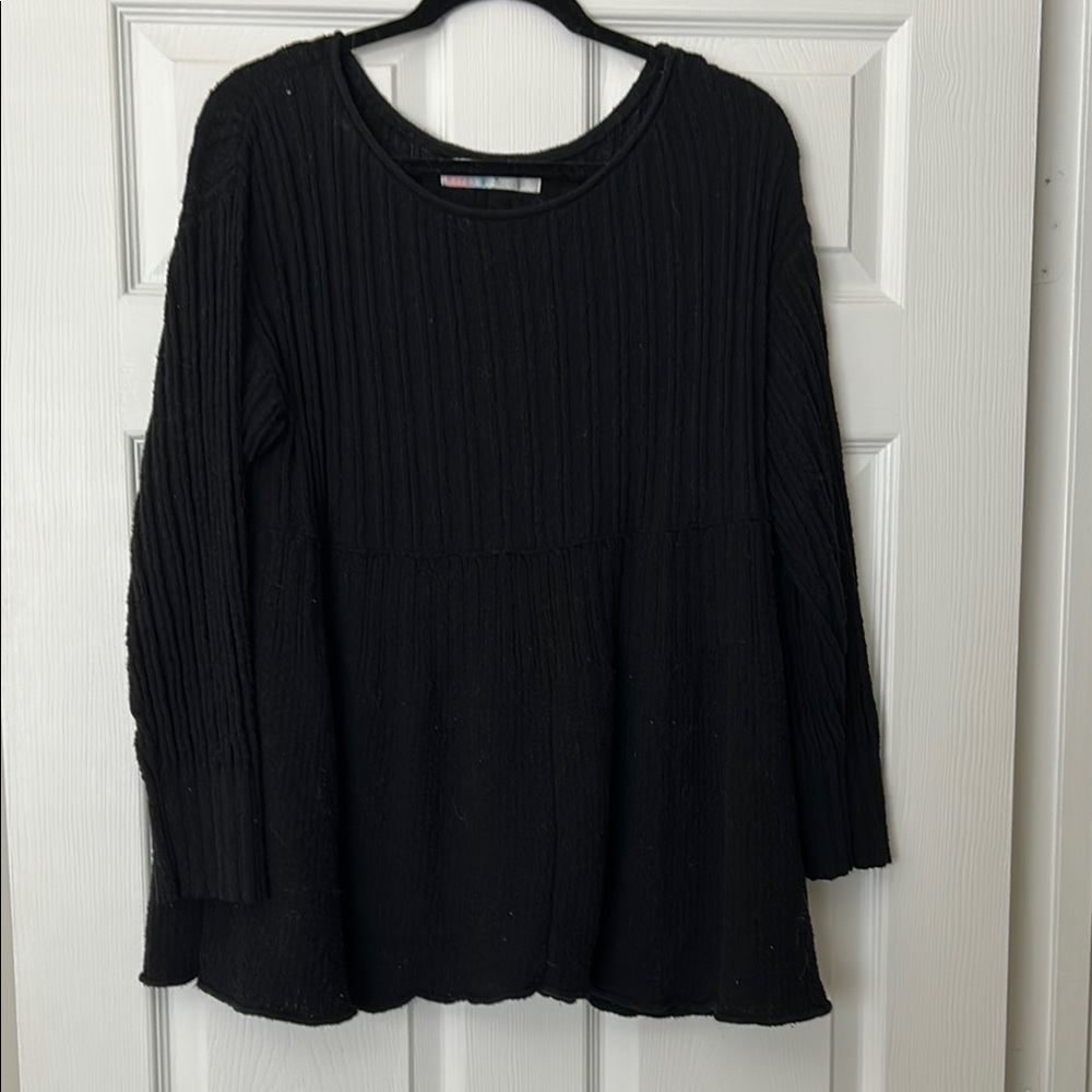 Free People Black Ribbed Relaxed Sweatshirt
